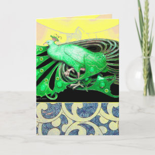 CARTÃO DE FESTIVIDADES ELEGANTE PEACOCK VERDE COM PEDAÇOS GEOMÉTRICOS