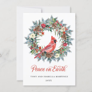 Cartão De Festividades Elegante Pine Holly Christmas Wreath Red Cardinal
