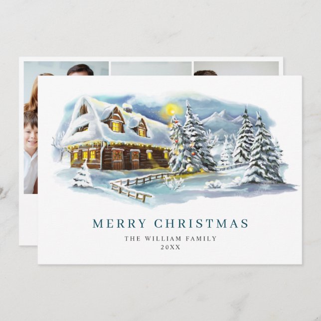 Cartão De Festividades Elegante Pine Tree Christmas Saudação 3 Foto (Frente/Verso)