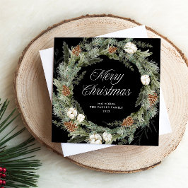 Cartão De Festividades Elegante Pine Wreath e Greenery | Feliz Natal