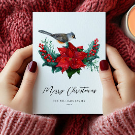 Cartão De Festividades Elegante Poinsettia de Natal Pássaro Não-Foto