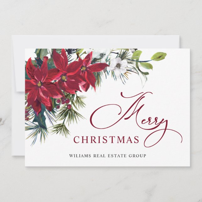 Cartão De Festividades Elegante Poinsettia Natal Saudação Corporativa (Frente)
