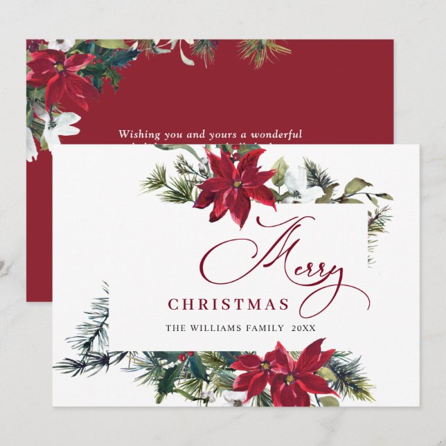 Cartão De Festividades Elegante Poinsettia Natalista Visgo de Natal Sauda (Frente/Verso)