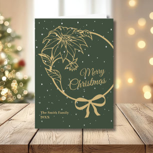 Cartão De Festividades Elegante Poinsettia Verde de Natal Dobrada Alegre