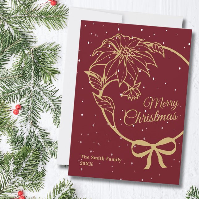Cartão De Festividades Elegante Poinsettia Vermelha de Natal Chato (Criador carregado)