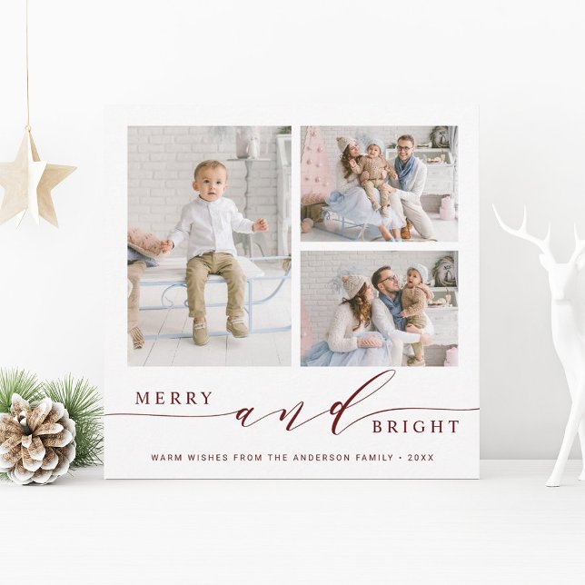 Cartão De Festividades Elegante Praça de Fotos Vermelho Alegre & Brilhant (Criador carregado)