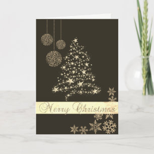 Cartão De Festividades Elegante Preto,Árvore de Natal em Faux Dourado,Flo