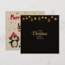 Elegante Preto e Dourado Feliz Natal e Ano Novo