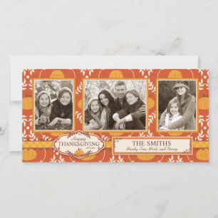 Cartão De Festividades Elegante Pumpkin Damask Impressão para Ação de Gra