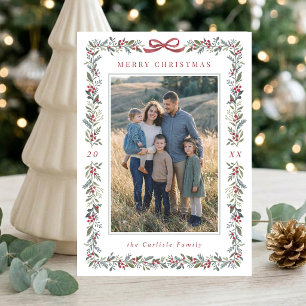 Cartão De Festividades Elegante Quadro Botânico de Natal com Vários Fotos
