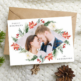 Cartão De Festividades Elegante Quadro de Foto Floral Geométrico de Inver