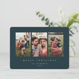 Cartão De Festividades Elegante Quadro de Fotos Triplo com Moldura Verde 