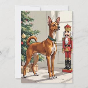 Cartão De Festividades Elegante Quebra-Nozes de Cachorro Basenji Natal Mo
