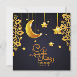 Cartão De Festividades Elegante Ramadão Mubarak Crescente Estrelas Dourad