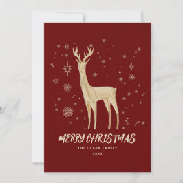 Cartão De Festividades Elegante Red e Dourada Reindeer Feliz Natal