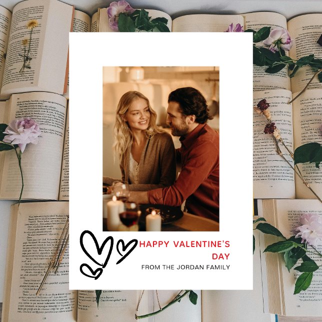 Cartão De Festividades Elegante Red Hearts Feliz dia de os namorados 1 Fo (Criador carregado)