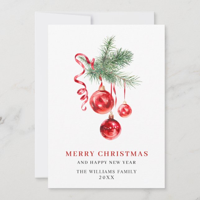Cartão De Festividades Elegante Red Ornament Feliz Saudação de Natal (Frente)