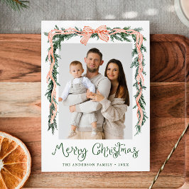 Cartão De Festividades Elegante Red Striped Arco Greenery 4 Foto