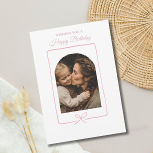 Cartão De Festividades Elegante Rosa Bege Foto Aniversário Mãe Personaliz