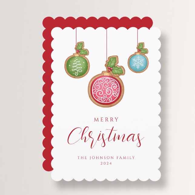 Cartão De Festividades Elegante Roteiro Feliz Balas de Natal (Elegant Script Merry Christmas Baubles Holiday Card)