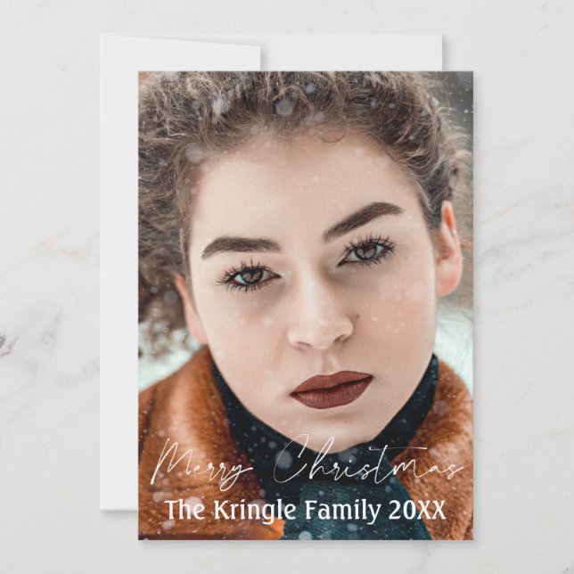 Cartão De Festividades Elegante Roteiro Feliz Natal Azevinho Frutas (Frente)