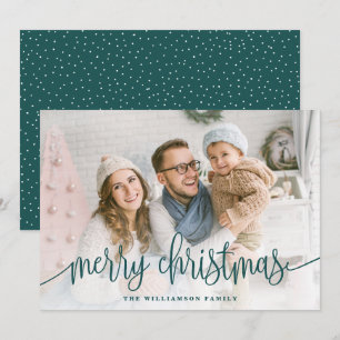 Cartão De Festividades Elegante Roteiro Foto de Cheio Feliz Teal de Natal
