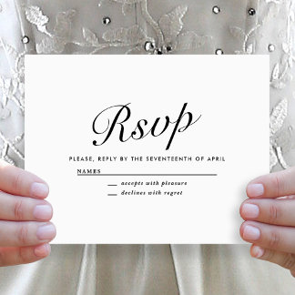 Cartão De Festividades Elegante RSVP de casamento em preto e branco com l