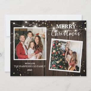 Cartão De Festividades Elegante Rustic Wood Christmas Family 2 Photo