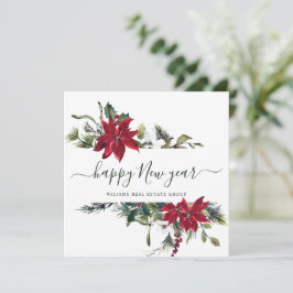 Cartão De Festividades Elegante Saudação Corporativa de Natal Poinsettia