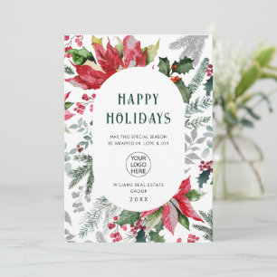 Cartão De Festividades Elegante Saudação de Natal com Poinsettia e Visco