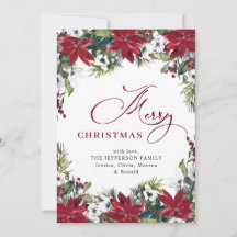 Elegante Saudação de Natal com Poinsettia e Visco