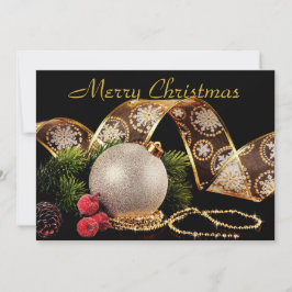 Cartão De Festividades Elegante Saudação de Natal em Dourado Prateado e P
