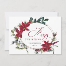 Elegante Saudações de Natal com Poinsettia e Visco