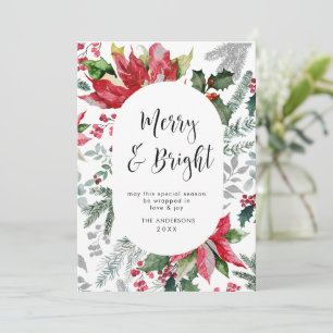 Cartão De Festividades Elegante Saudações de Natal com Poinsettia e Visco