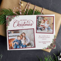 Elegante Script 2 Photo Pine Cones Feliz Natal