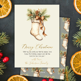 Cartão De Festividades Elegante Script de Natal Aquarela Meia
