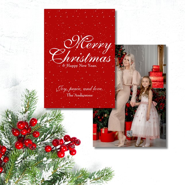 Cartão De Festividades Elegante Script Feliz Natal| Uma Foto| Vermelho (Spread the holiday cheer this season with this simple yet elegant Christmas card. Order yours today!)
