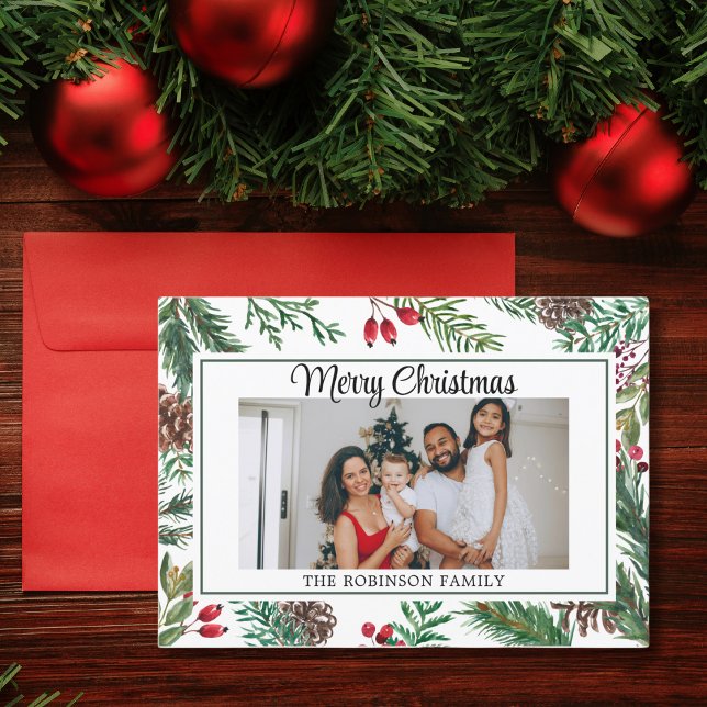 Cartão De Festividades Elegante Script Foto Vermelho Feliz Natal (Criador carregado)