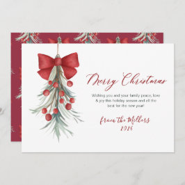 Cartão De Festividades Elegante Script Red Berries Greenery Natal