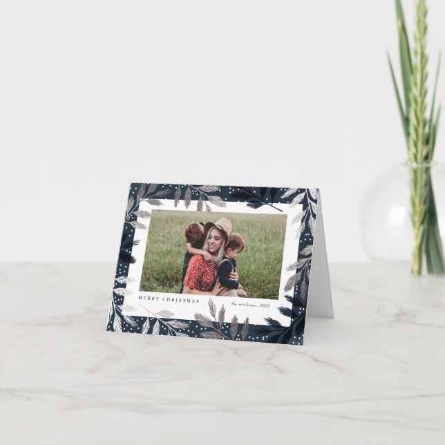 Cartão De Festividades Elegante Silver Branches 3 Foto Natal (Frente)