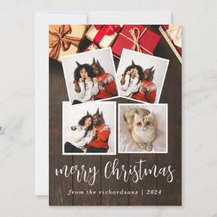Cartão De Festividades Elegante Simple Winter Christmas Family 5 Photo