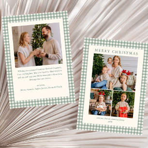 Cartão De Festividades Elegante Simples Álamo Verde Xadrez 4 Fotos Natal