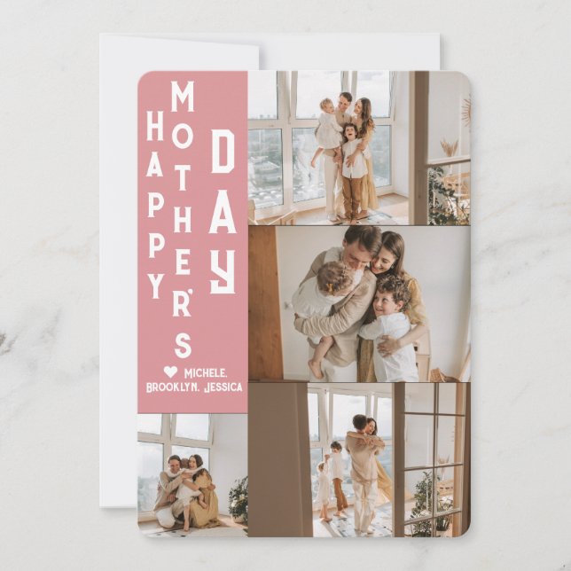 Cartão De Festividades Elegante Simples Feliz Dia das Mães Colagem de Fot (Frente)