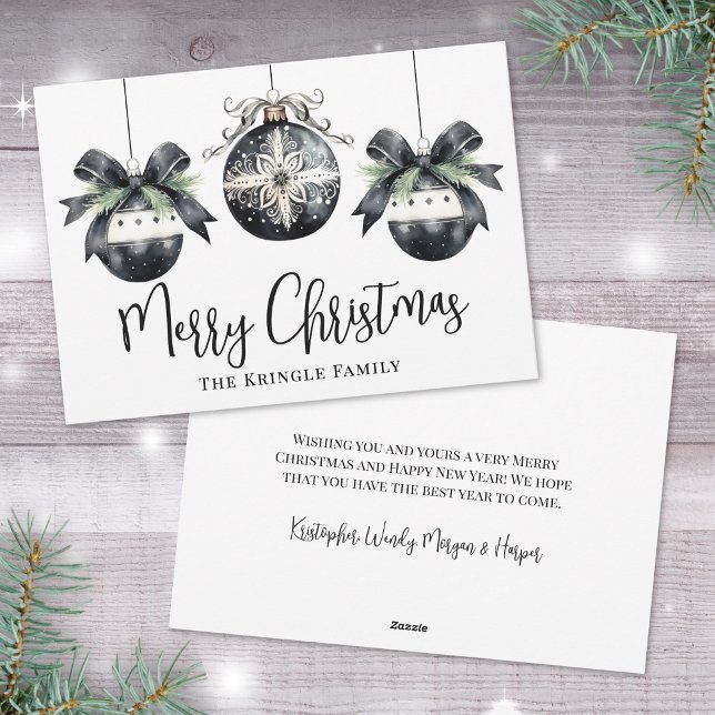 Cartão De Festividades Elegante Simples Natal Preto Branco (Elegant Watercolor Simple Black White Christmas Holiday Card)
