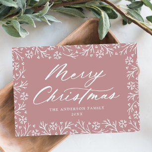 Cartão De Festividades Elegante Snowflake Border Mauve Non-Photo