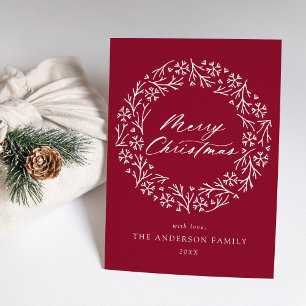 Cartão De Festividades Elegante Snowflake Wreath Cranberry Não Foto