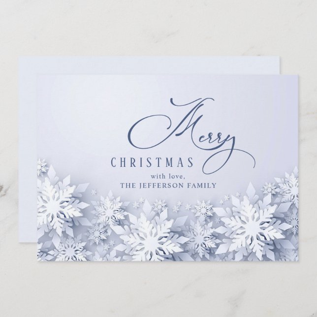 Cartão De Festividades Elegante Snowflakes Saudação de Natal (Frente/Verso)