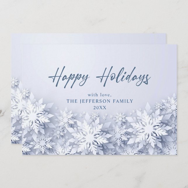 Cartão De Festividades Elegante Snowflakes Saudação de Natal (Frente/Verso)