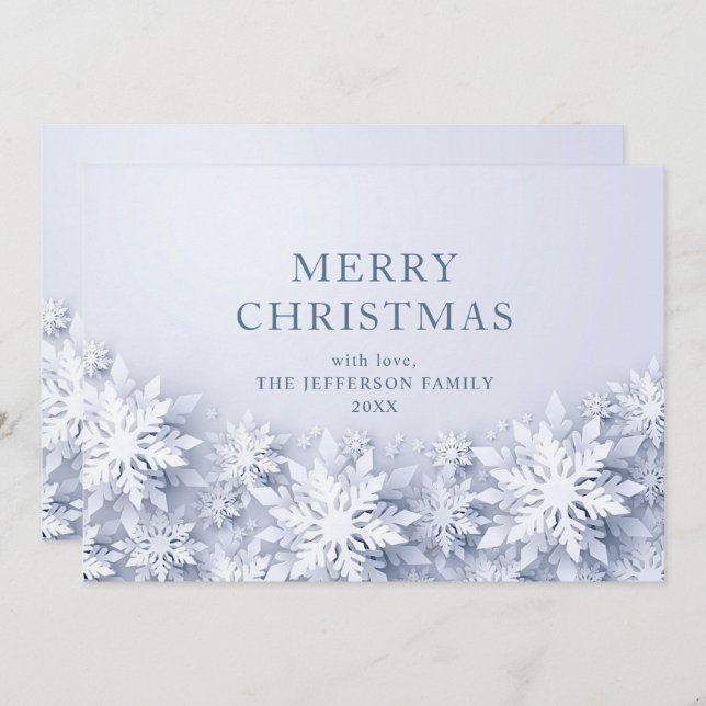 Cartão De Festividades Elegante Snowflakes Saudação de Natal (Frente/Verso)