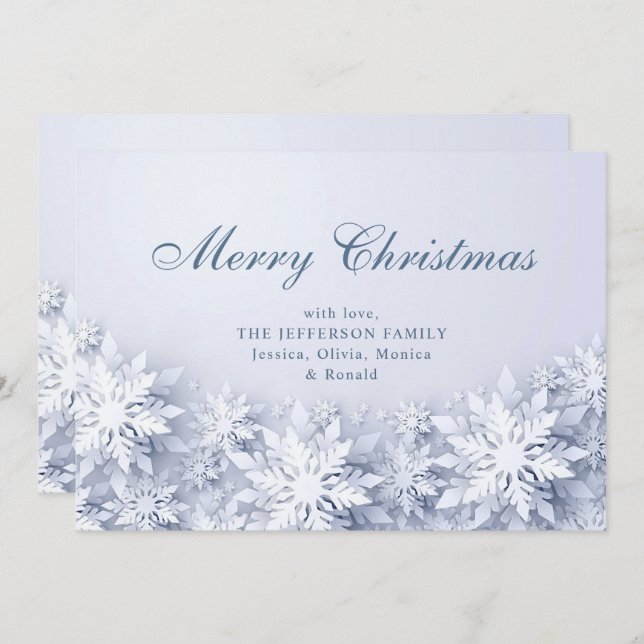 Cartão De Festividades Elegante Snowflakes Saudação de Natal (Frente/Verso)